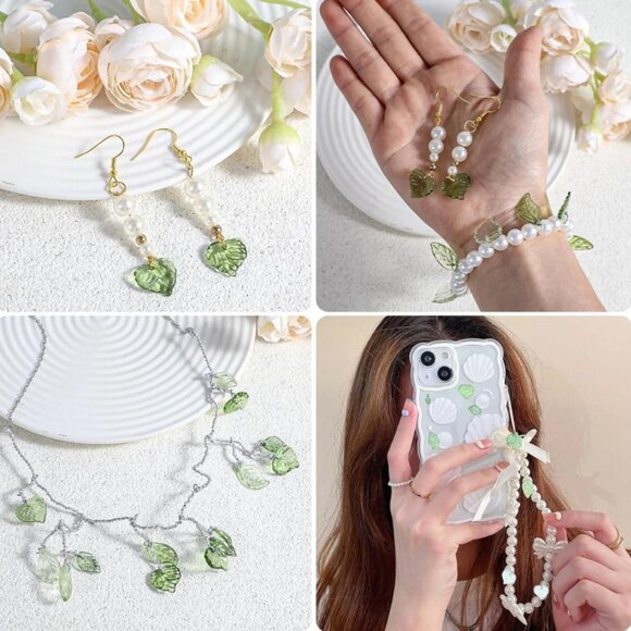 120pcs Mixed Green Acrylic Leaf Beads DIY Jewelry Making & Spring Craft Supplies - Picture 4 of 5